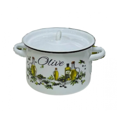 Кастрюля 4,5 л цил  белая с рис [ОЛИВКИ-МАСЛИНЫ] без обводки