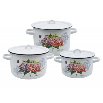 Набор кастрюль 3пр №33 (1,5л;2,9л;4,5л) РОЗОВАЯ ГОРТЕНЗИЯ