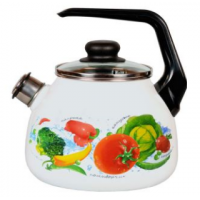 Чайник 3,0л эмаль со свистком белый с рис.ОВОЩНОЙ ФРЕШ