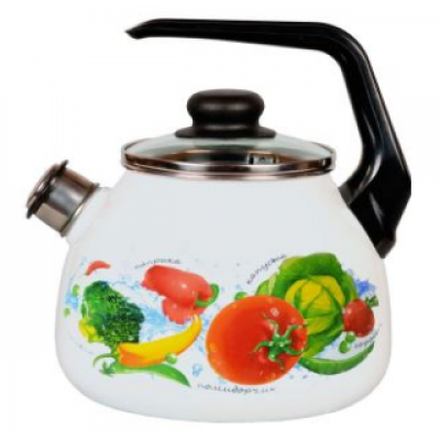 Чайник 3,0л эмаль со свистком белый с рис.ОВОЩНОЙ ФРЕШ