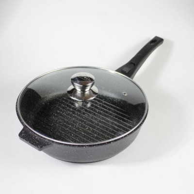 Сковорода-гриль  280мм АП "Granit Perfection black", со съемной ручкой ,стек.крышкой