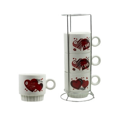 Чайный набор 5пр(4 чашки на подставке) Красное сердце