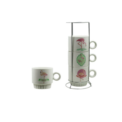 Чайный набор 5пр(4 чашки на подставке) Фламинго