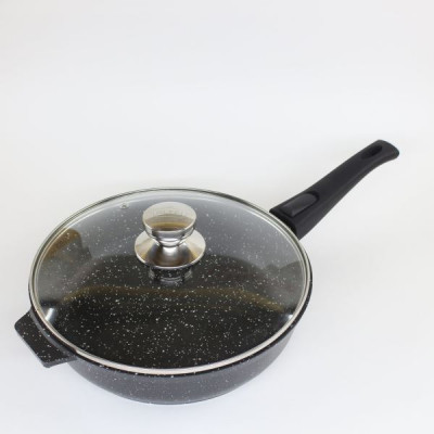 Сковорода 240мм АП "Granit Perfection black", со съемной ручкой ,стек.крышкой