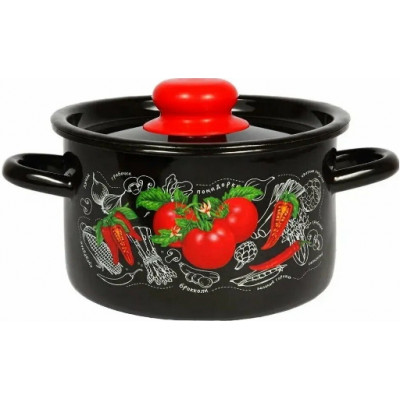 Кастрюля  4,5л цил черная с рис [ПОМИДОРКИ]