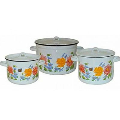 Набор кастрюль цил №112 [ЦВЕТОЧНАЯ] белый (2,9л,4,5л,7л)