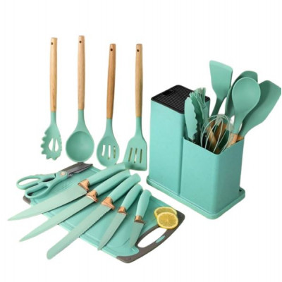 Набор кух. принадлежностей 19предметов, бирюзовый