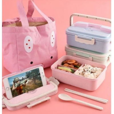 Ланч-бокс "Эко-бамбук"1000мл с делениями +столовые приборы в подарок (4цвета)