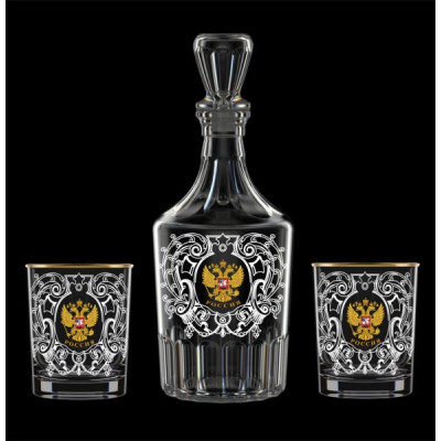 Подарочный набор 3пр. арт.1330-ГДЗ4 "Россия" (графин "Цезарь"+2 стакана 250мл.)