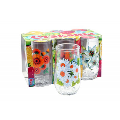 Набор 6 предметов (стакан "Глория БС-П-62-4-300" 300 мл) с деколью "Цветы"