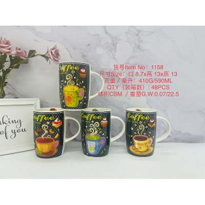 Кружка 590мл керамическая с рис"Биг кофе"микс 8,7* 13*13см