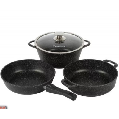Набор ГРАНИТ Кастрюля 4л,сковорода 26см, жаровня 3л ст/кр