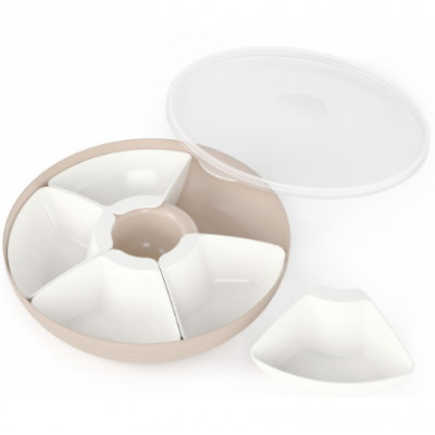 Контейнер менажница 5-и секц с/кр 5*265мл круглый БЕЖЕВЫЙ