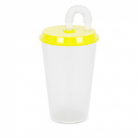 Стакан 0,5л (с крышкой и трубочкой) (жёлтый) (уп.30)