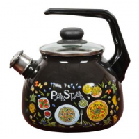 Чайник 3,0л эмаль со свистком черный с рис.PASTA