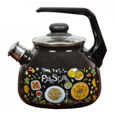 Чайник 3,0л эмаль со свистком черный с рис.PASTA