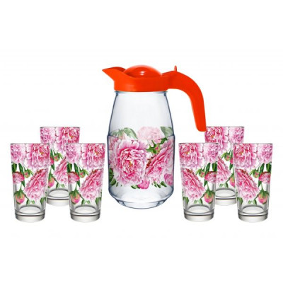 Набор для воды 7пр. арт.1607/6-Д "Пионы" (кувшин+6 стаканов)