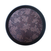 Поднос круглый 35см "Цветочная роспись" корич. с антискользящим покрытием, пластик