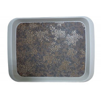 Поднос прямоугольный 43*31см "Цветочная роспись" беж. с антискользящим покрытием, пластик