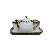 Чайный набор 8пр 250мл керамика бел/золото поднос+чайник+6стаканов