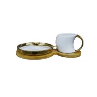Чайный набор 4пр 250мл керамика/бамбук (доска+блюдце+чашка с ложкой)