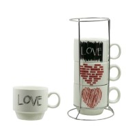 Кофейный набор 5пр (4 чашки на подставке) Love