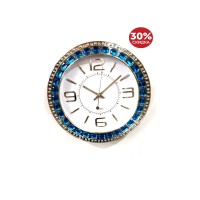 Часы настенные Крупные стразы круглые голубые 35 см