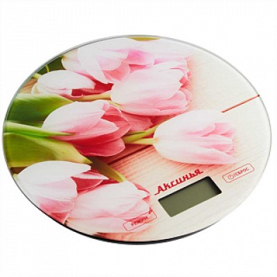 Весы настольные электронные АКСИНЬЯ КС-6503  "Розовые тюльпаны": 5 кг, стекло (24)