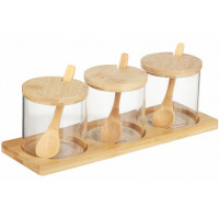 Набор стеклянных банок 3шт.+бамбуковые крышки 8*8см 300мл