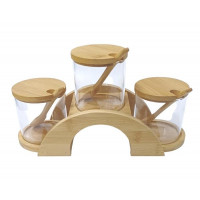 Набор стеклянных банок 3шт.+бамбуковые крышки 8*8см 300мл