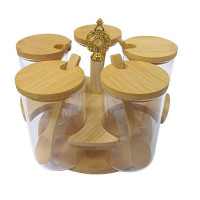 Набор стеклянных банок 5шт.+бамбуковые крышки 8*6,5см 250мл