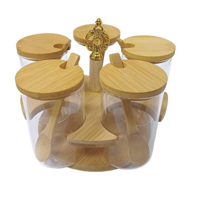 Набор стеклянных банок 5шт.+бамбуковые крышки 8*6,5см 250мл