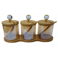 Набор стеклянных банок 3шт.+бамбуковые крышки 8*8см 300мл