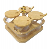 Набор стеклянных банок 4шт.+бамбуковые крышки 8*8см 300мл