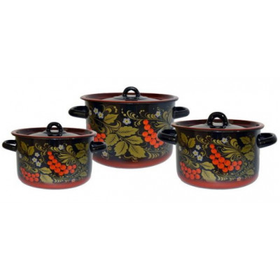 Набор кастрюль 3пр №113 (4,5+7+9л) РЯБИНА черн