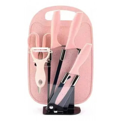 Набор ножей на подставке 7предметов, розовый