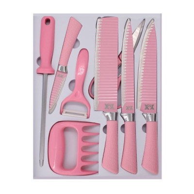 Набор ножей в под.коробке 8 предметов, розовый