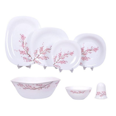 Набор стол 28 предм стекло-ка "Сакура"квадрат(бл.33см,тар26см,тар19см, суп22см,сал1700мл,сал250мл)