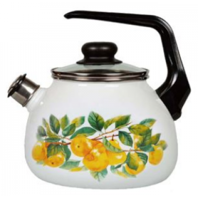 Чайник 3,0л эмаль со свистком палевый с рис ГРУШЕВЫЙ САД