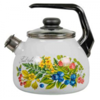 Чайник 3,0л эмаль со свистком белый с рис.ЛЕСНАЯ МЕЛОДИЯ