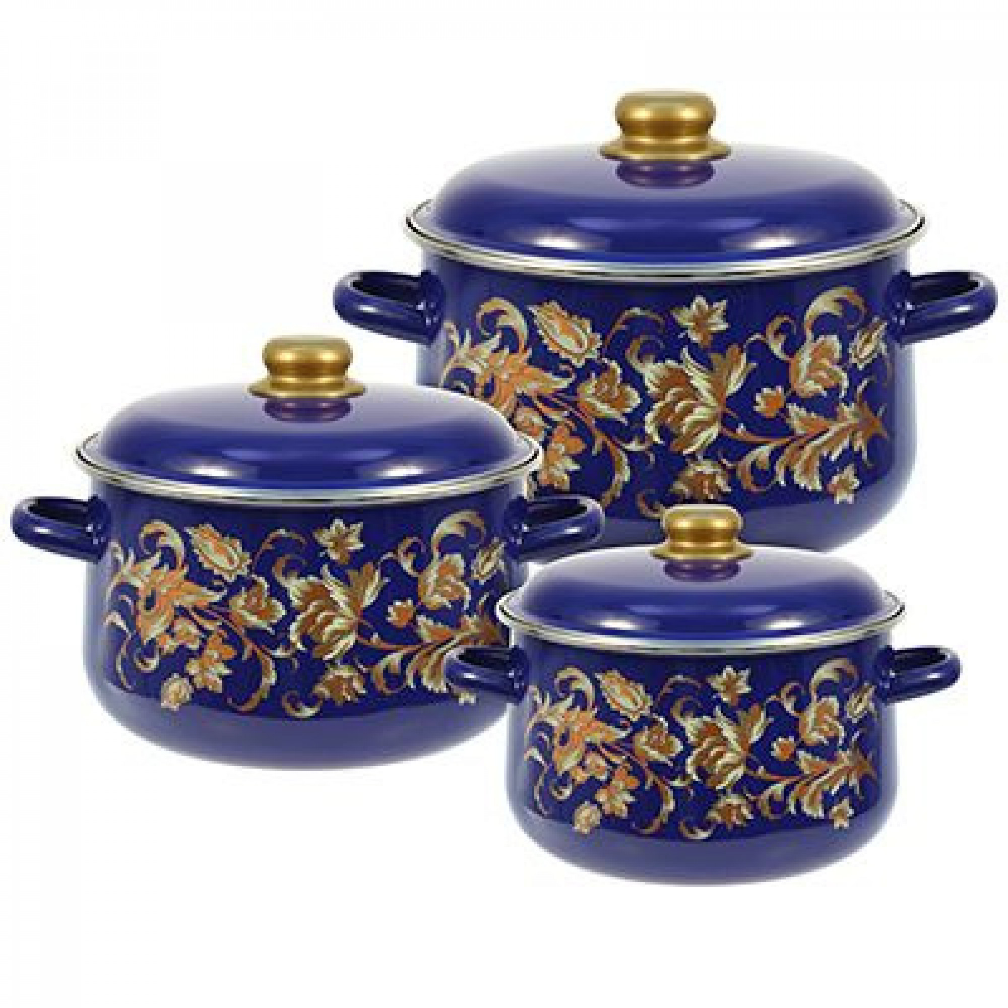 Набор кастрюль 3пр №408 ДРАГОЦЕННЫЙ синий (2л+4л+5,5л)