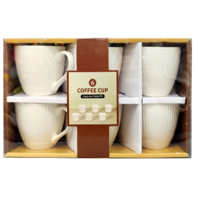 Набор чайных чашек белый, ( 6шт) керамика, полоски 260мл в п/у