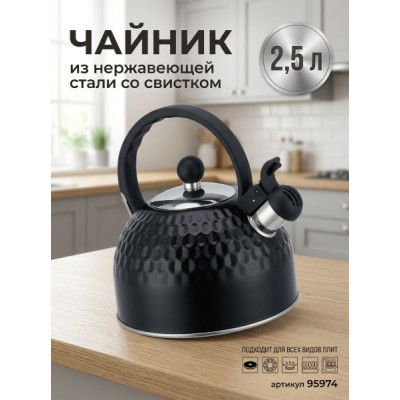 Чайник 2.5л из нержавейки с рефленным черным покрытием (0,32мм 201SS;0,34мм 430SS) OZ