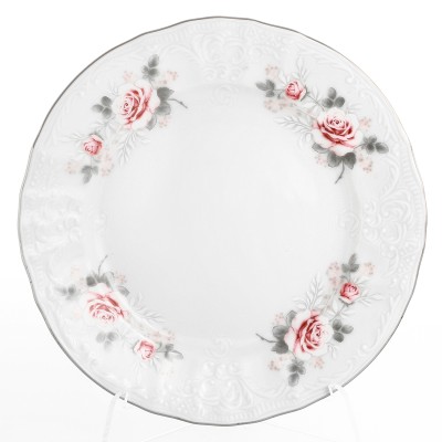 Набор тарелок 25 см Бернадотт Серая роза платина (6 шт)