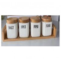 Набор банок 4шт для сыпучих керамика+бамбук
