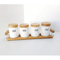 Набор банок 4шт для сыпучих керамика+бамбук