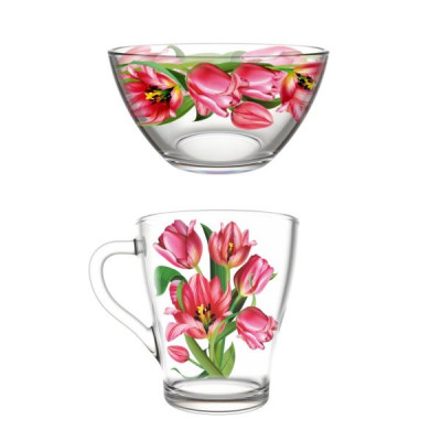 Набор "Ланч" арт.1238-Д "Тюльпаны" (кружка 250мл.+салатник 250мл.)