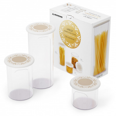 Набор банок для хранения сыпучих продуктов "Эстетика" круглые (бело-бежевый) (уп.8) (Стандарт качест